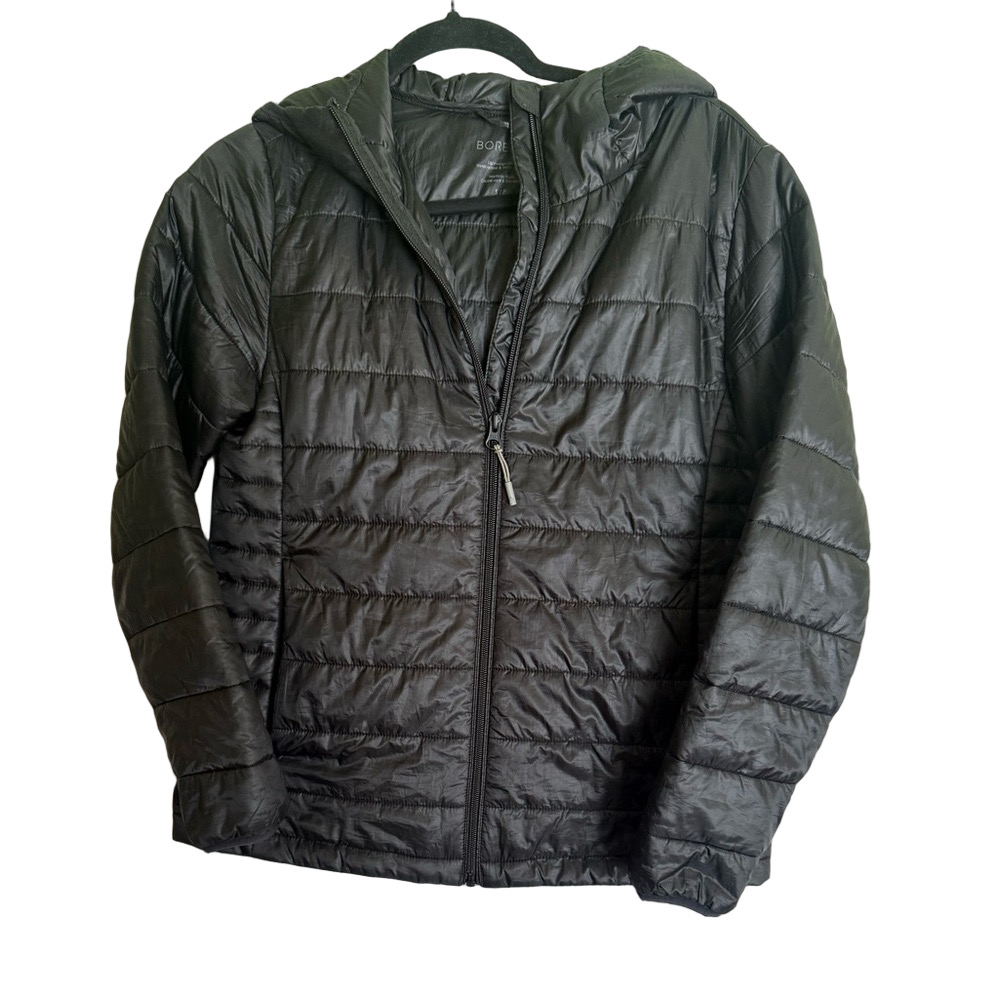 Woman Borealis Black Puffer Jacket with Hood Windbreaker‎ Small